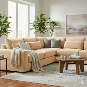 A lighter, beige-colored variant of the popular chenille sectional sofa style.