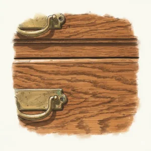 A detailed close-up shot of the natural wood grain and patina on a piece of antique oak furniture.