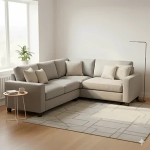 A compact L-shaped corner sectional microfiber sofa designed to maximize seating in a smaller apartment or living space.