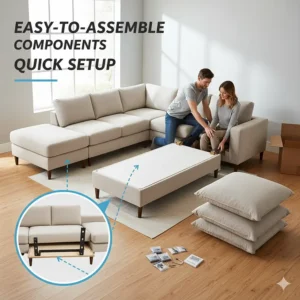 Image illustrating the easy-to-assemble components of the new sectional sofa for quick setup.