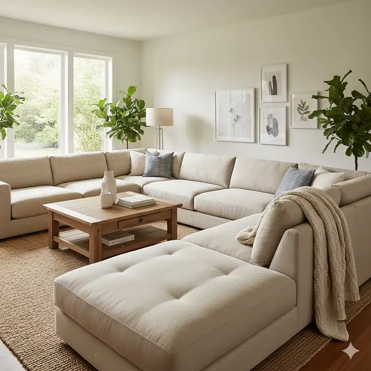 Luxurious down feather sectional sofa in a modern living room setting, ideal for ultimate comfort and relaxation.