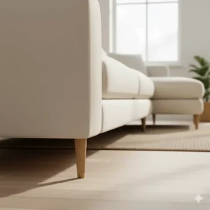 Sleek, modern design with solid wood tapered legs supporting the large sectional sofa.