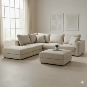 Example of a customizable modular down feather sectional arrangement to fit any living space.