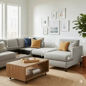 An image demonstrating the reconfigurable modular pieces of a flexible sectional sofa under $1000, ideal for small apartments.