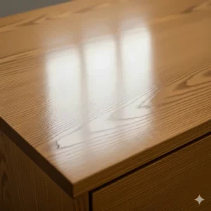Detailed close-up of the smooth, polished surface of an oak furniture piece, highlighting its high-quality finish.