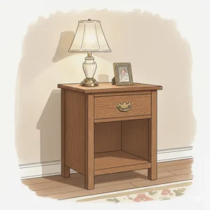 An elegant antique oak nightstand featuring a single drawer and shelf.