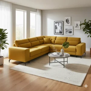A small yellow sectional sofa is perfect for an apartment living room, offering ample seating without overwhelming the space.