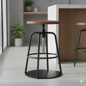 Ergonomic adjustable-height metal stool with a swivel seat, providing flexible seating for various kitchen or bar counter heights.