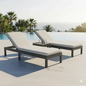 Modern adjustable composite chaise lounge furniture beside a pool, ideal for sunbathing.