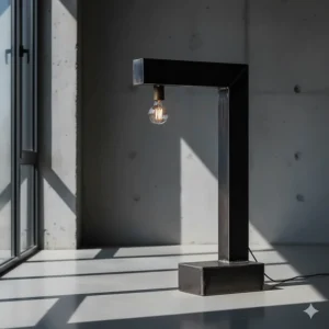 Industrial-style floor lamp constructed from unpolished, welded metal, an iconic piece of brutalist interior design.