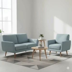Compact three piece living room furniture set designed to maximize seating in smaller apartments or living spaces.