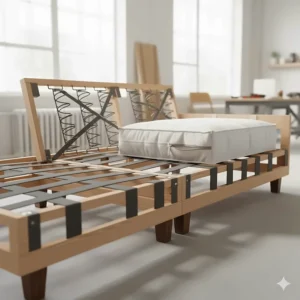 View of the solid internal frame and durable construction supporting the washable sectional.