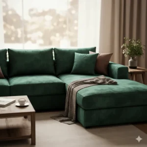 A cozy lifestyle shot of a luxurious velvet sofa slip cover for a sectional sofa, adding a touch of elegance to the living space.