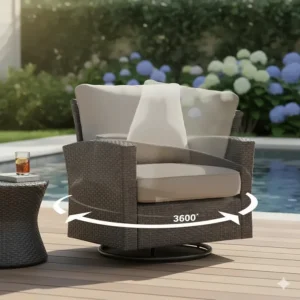 Showing the 360-degree rotation capability of the swivel rocker chair.
