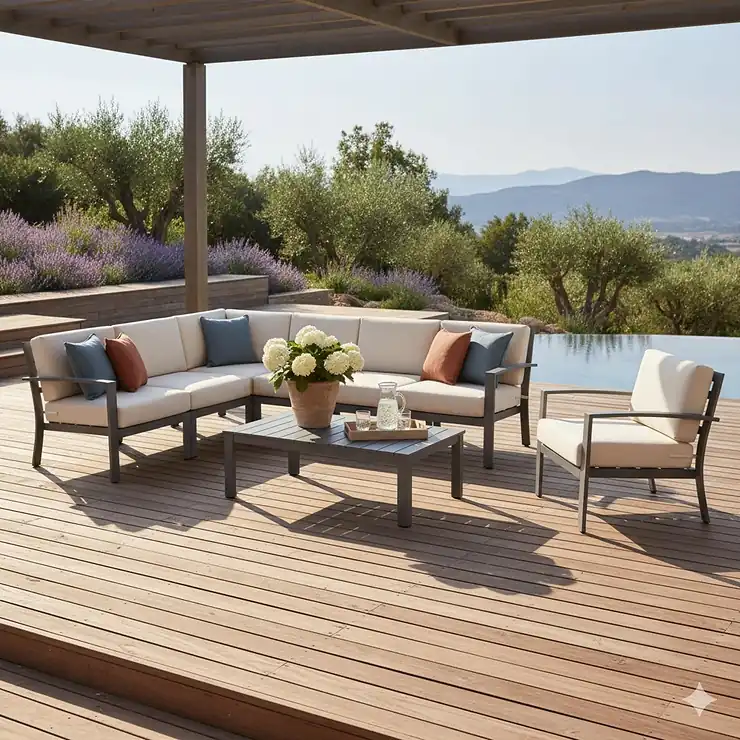 Stylish aluminum patio furniture set with a durable powder coated finish, perfect for outdoor dining and relaxation. aluminum powder coated patio furniture