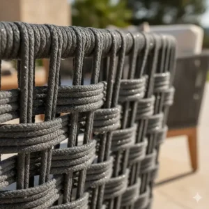Close-up texture shot of the durable, weatherproof rope material used in the construction of premium outdoor furniture.
