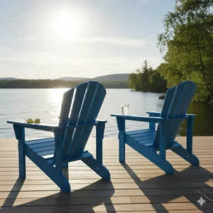 Maintenance-free HDPE polymer cushionless outdoor furniture Adirondack chairs in a vibrant color.