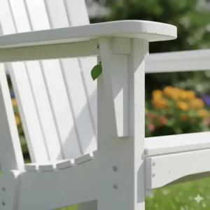 A comfortable grey PVC outdoor loveseat with thick navy cushions, perfect for cozy balcony seating.