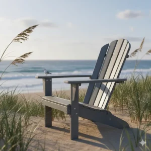 A comfortable, low-maintenance, classic composite Adirondack chair in a coastal environment.