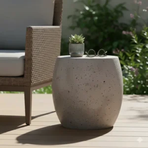 Example of a small, custom-molded concrete stool used as an accent piece, illustrating the versatility of DIY concrete furniture projects.