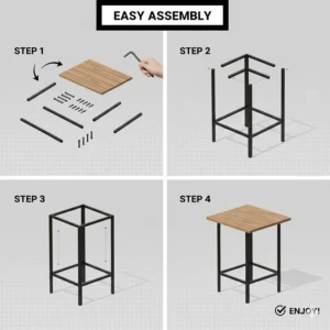 Simple step-by-step diagram for assembling a high top outdoor patio table.