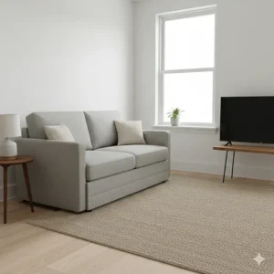 A compact loveseat sleeper sofa in a small studio apartment, showing its versatility as a daily sofa.