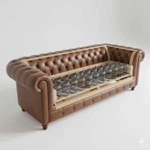 Illustration showing the solid wood frame and suspension system of a high-quality Chesterfield.