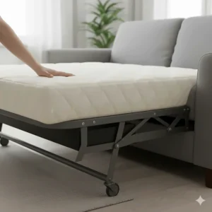A high-density memory foam mattress revealed inside a sleeper sofa, highlighting comfort for everyday sleep.