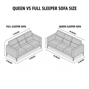 Side-by-side size comparison between a full-size and a queen sleeper sofa.