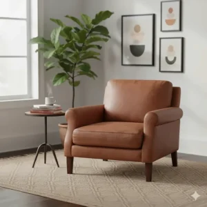 Cognac faux leather club chair for living room seating under $200.