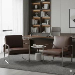 Professional leather accent chair set of 2 used for guest seating in a modern home office.