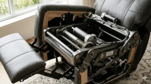 Illustration showing the internal dual-motor mechanism of a power recliner chair.