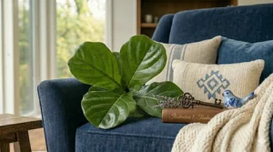 Detail shot of the solid oak wood base and tapered legs of a high-quality armchair and ottoman set.