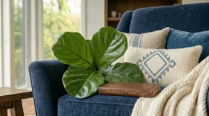 Neutral beige linen armchair and ottoman set featuring light wood legs.