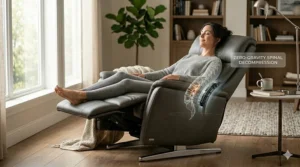 Illustration of the zero gravity reclining position used to reduce pressure on the spinal discs and improve circulation.