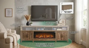 Informational graphic detailing safety clearances and heat distribution pathways for an in