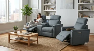 Compact power reclining living room set tailored for small spaces with adjustable headrests and USB ports.