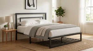 Heavy duty steel queen bed frame under $300 designed for noise free mattress support