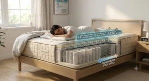 Reinforced edge support coils on a premium innerspring mattress built for stomach sleepers using the full bed surface.