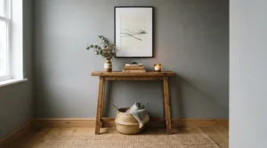 Essential apartment decor featuring a slim 2-drawer nightstand for small bedrooms against a neutral wall.