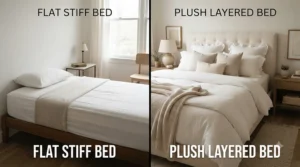 Visual comparison showing how a mattress topper to soften a firm mattress adds plush depth.