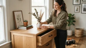 A newly assembled dresser under $200 for apartment bedrooms ready for daily use in a new home.