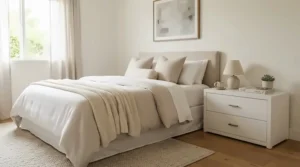 A practical dresser under $200 for apartment bedrooms placed against a neutral wall in a first-time renter's room.