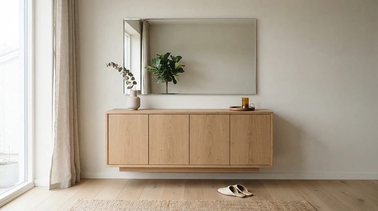 Minimalist dresser with mirror for small spaces with clean lines and clutter-free organization.