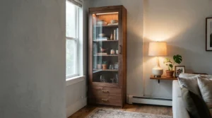 Space-saving dresser with mirror combo for small spaces maximizing vertical room layout.