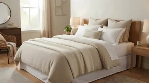 A comfortable hybrid mattress under $700 set up in a modern American bedroom
