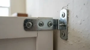 Close-up of locking hardware on a kids dresser with anti-tip safety features