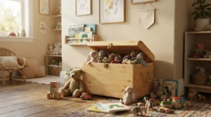 Low-profile kids dresser with anti-tip safety features designed for a safe toddler bedroom