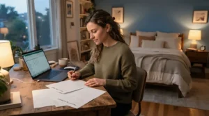 A customer reviewing warranty information next to a reliable mattress for heavy people over 250 lbs
